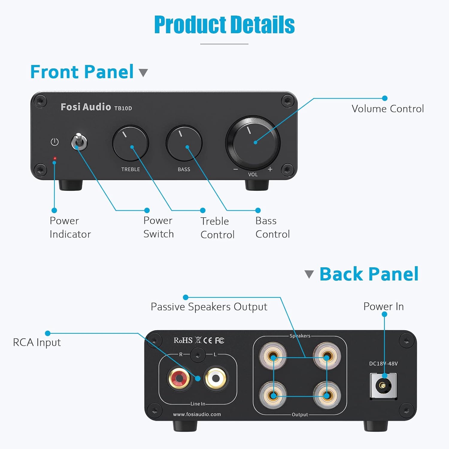 Fosi Audio TB10D 600W TPA3255 Power Amplifier Home Audio HiFi Stereo Class D Digital 2 Channel Integrated Mini Passive Speaker Amp-5