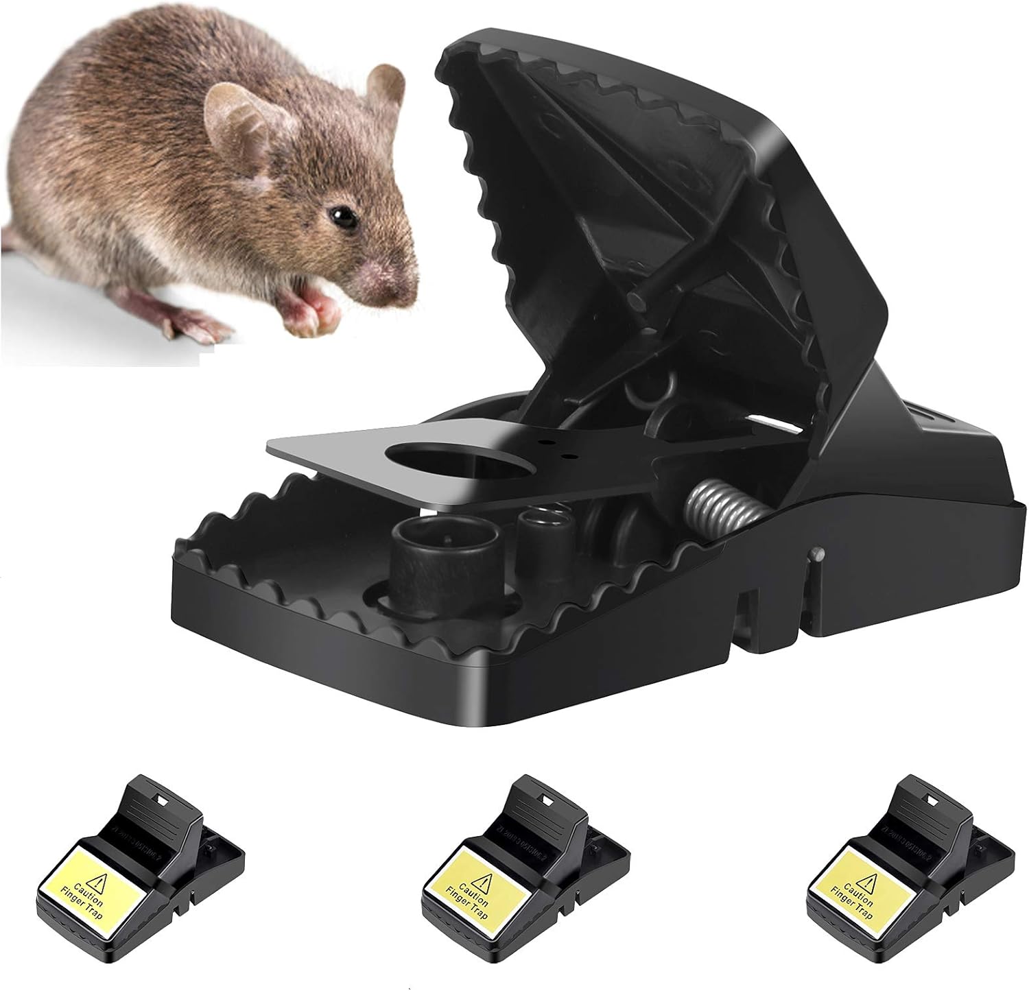 Trisiki 4 Pack Upgraded Rat Trap, Mouse Trap for Various Sizes of Rodents, High Sensitive Large Snap Trap that kills instantly, Reusable Heavy Duty Trap for Indoors & Outdoors, Big Size, Black-0