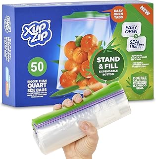 50 x Premium Food Storage Bags | UK Half Gallon Size Freezer Bags by XupZip™ | Leakproof Reusable Food Bags | Airtight Snack Bags | Heavy Duty Plastic Food Bags | BPA Free Reusable Sandwich Bags