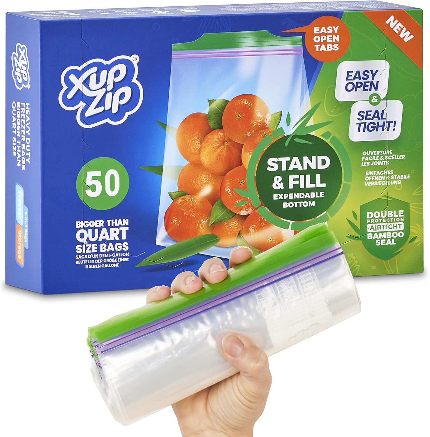 50 x Premium Food Storage Bags | UK Half Gallon Size Freezer Bags by XupZip™ | Leakproof Reusable Food Bags | Airtight Snack Bags | Heavy Duty Plastic Food Bags | BPA Free Reusable Sandwich Bags-0