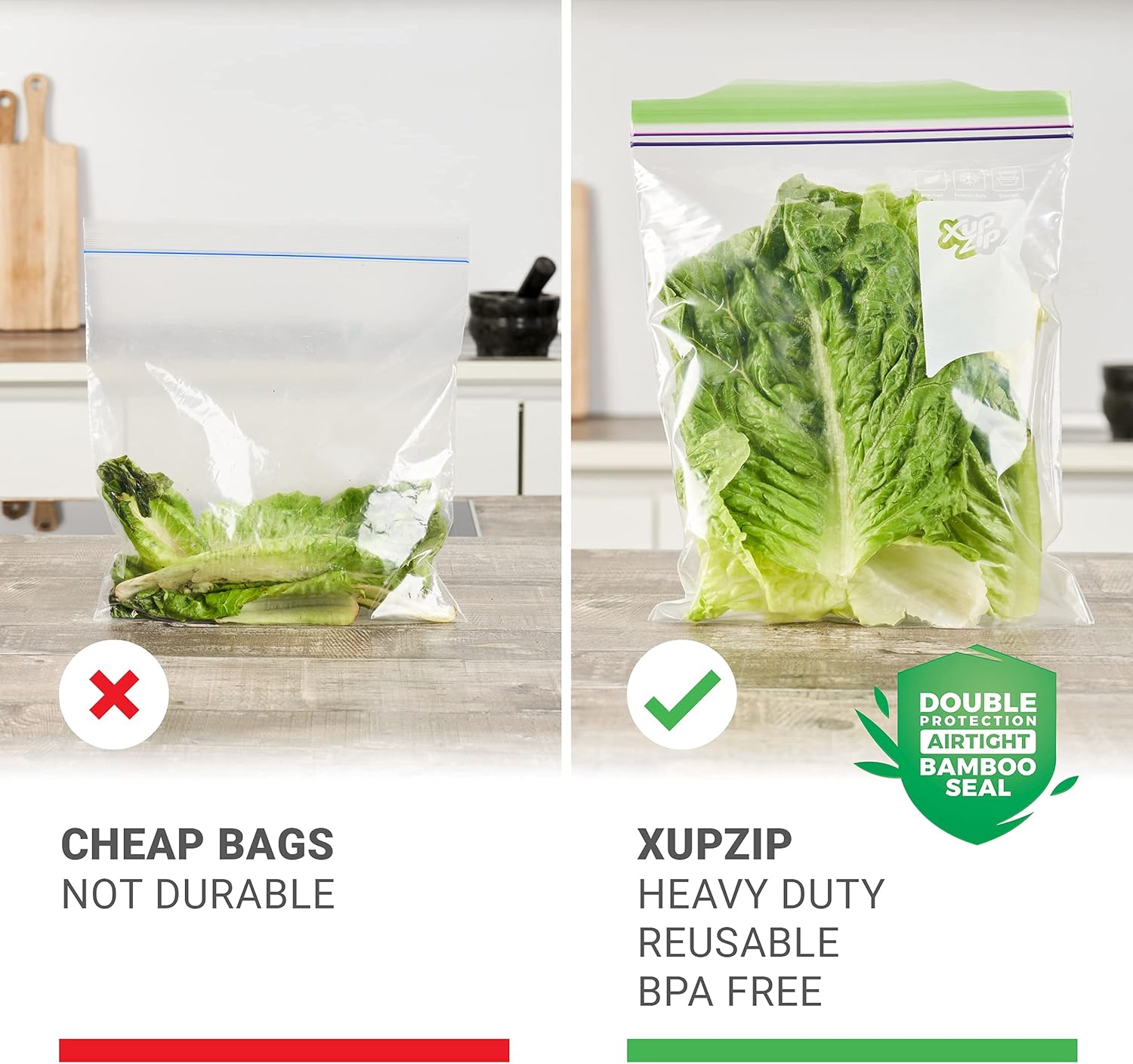 50 x Premium Food Storage Bags | UK Half Gallon Size Freezer Bags by XupZip™ | Leakproof Reusable Food Bags | Airtight Snack Bags | Heavy Duty Plastic Food Bags | BPA Free Reusable Sandwich Bags-2