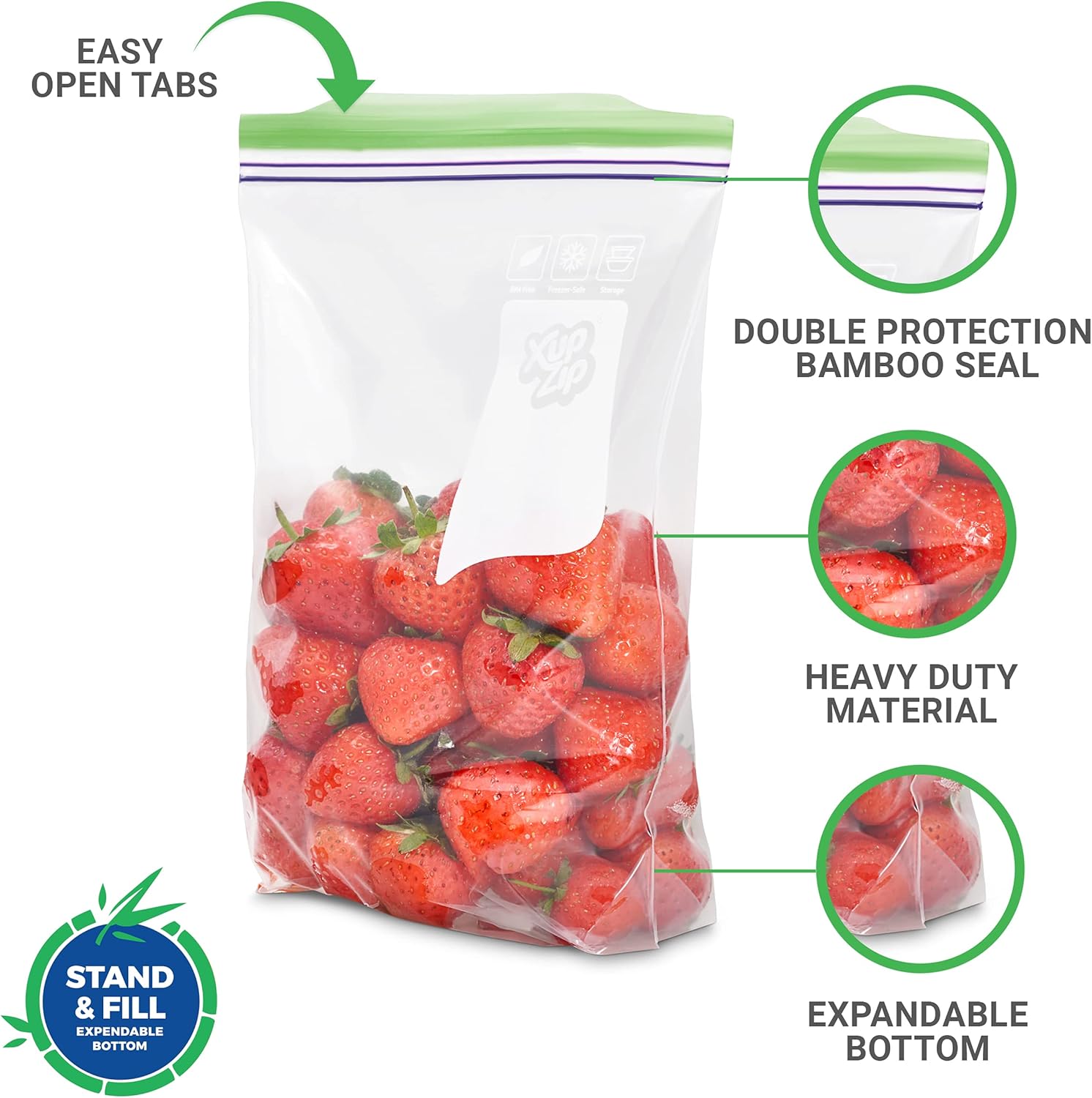 50 x Premium Food Storage Bags | UK Half Gallon Size Freezer Bags by XupZip™ | Leakproof Reusable Food Bags | Airtight Snack Bags | Heavy Duty Plastic Food Bags | BPA Free Reusable Sandwich Bags-3