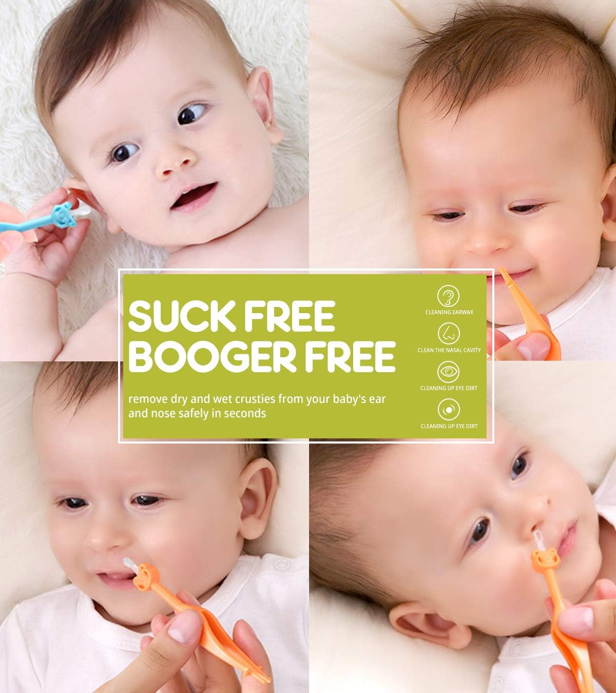 Two Pack 3 in 1 Baby Nose and Ear Gadget, Safe Baby Nose and Ear Cleaner, Nose Cleaning Tweezers, Infants and Toddlers, Alternative to Nasal Aspirator Baby and Dual Earwax and Snot Removal-1