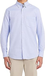 Nautica Men's School Uniform Long Sleeve Performance Oxford Button-Down Shirt