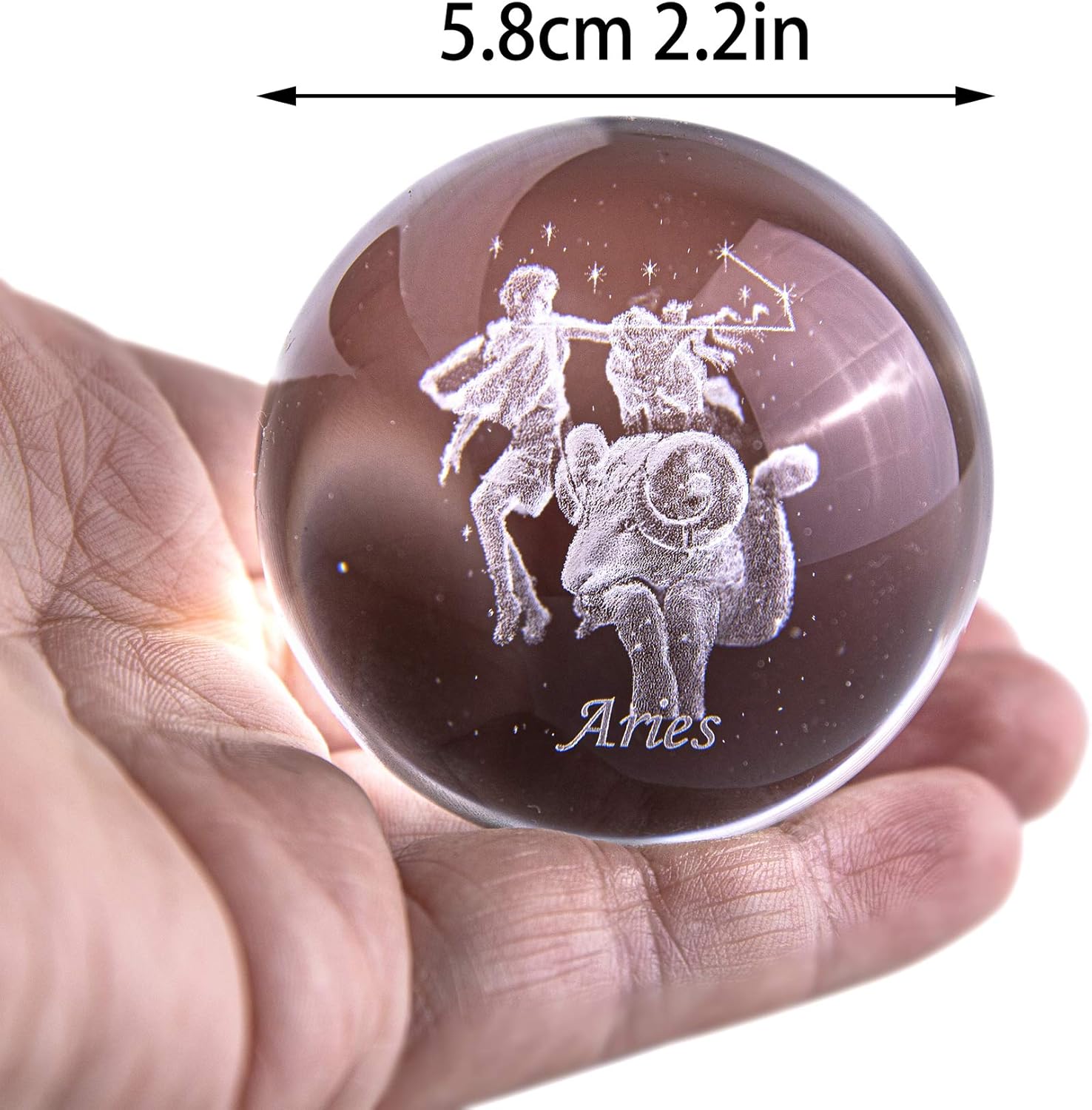 HDCRYSTALGIFTS 3D Laser Constellation Ball Crystal Paperweight Full Sphere Glass Fengshui with Sliver-Plated Flowering Stand(Aries)-1