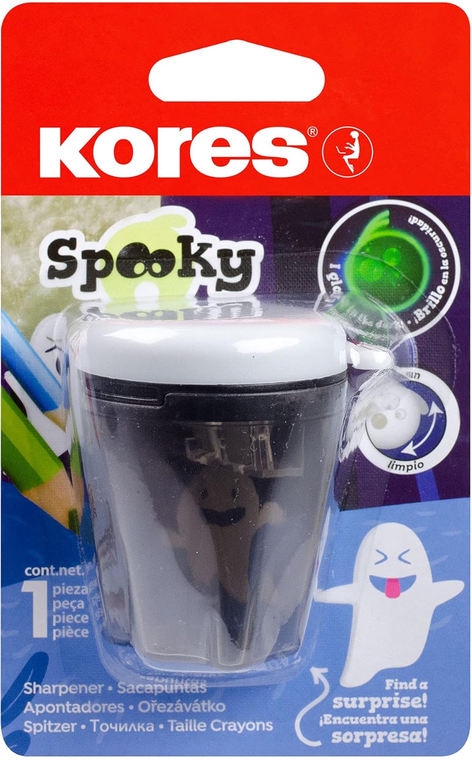 Kores - Pencil Sharpener - Spooky Sharpener with Container, Steel Blades - School Supplies, Office Supplies, Cute Stationery, University Supplies - Pack of 1-0