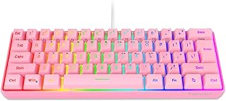 Snpurdiri 60% Wired Gaming Keyboard, True RGB Backlit Ultra-Compact Mini Keyboard, Waterproof Keyboard with 61 Keys for PC/Mac Gamers, Typists, Business Trip, Easy to Carry, Pink (QWERTY Layout)