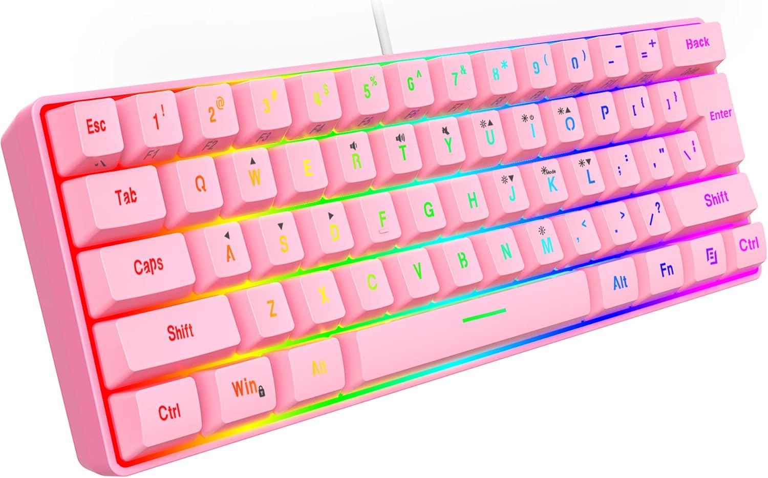 Snpurdiri 60% Wired Gaming Keyboard, True RGB Backlit Ultra-Compact Mini Keyboard, Waterproof Keyboard with 61 Keys for PC/Mac Gamers, Typists, Business Trip, Easy to Carry, Pink (QWERTY Layout)-1