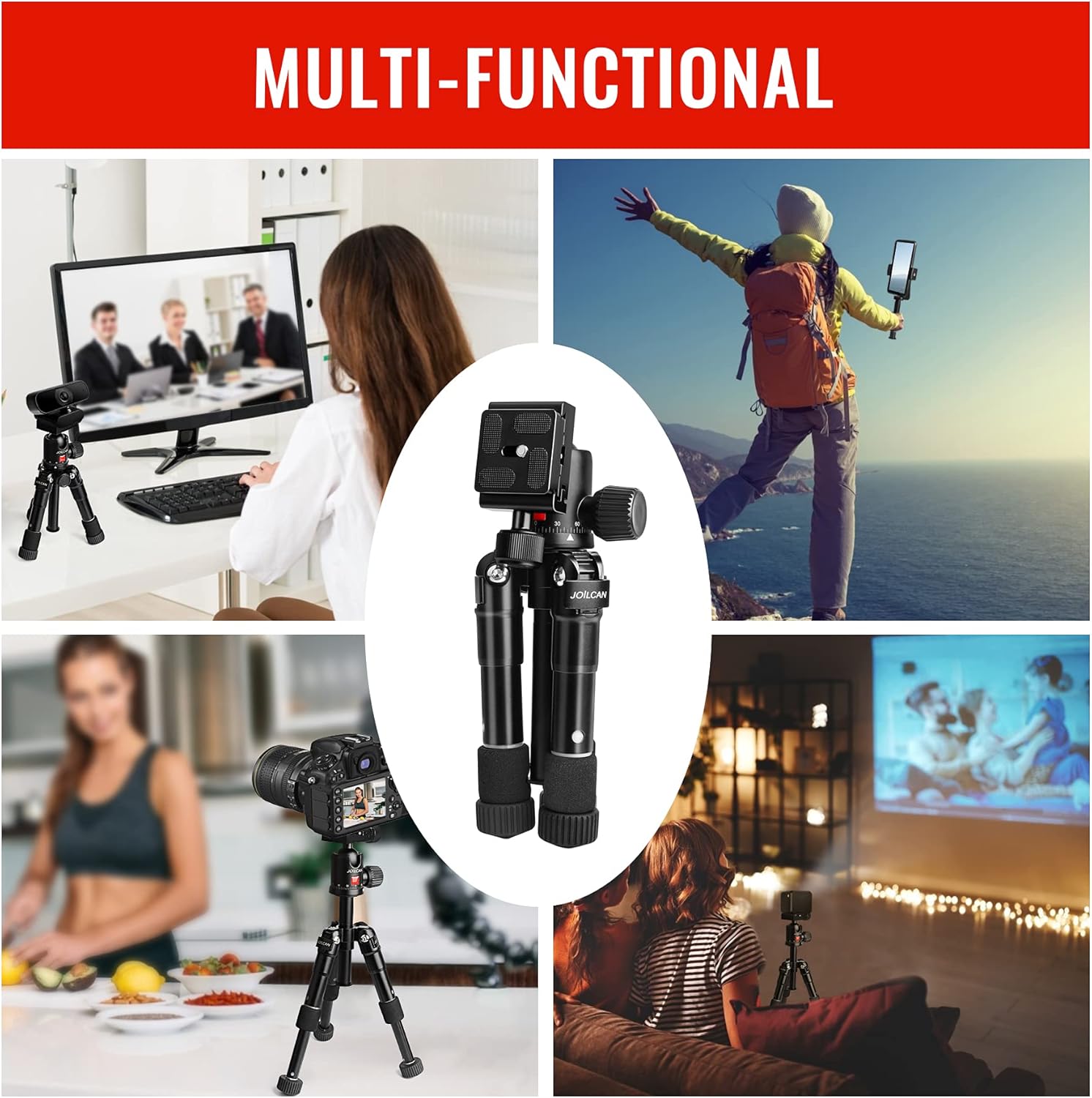 JOILCAN Mini Tripod 20", Aluminum Alloy Portable Desktop Camera Tripod with 1/4" Quick Release Plate, Detachable 360° Ball Head Tabletop Tripod with Phone Holder for DSLR Camera - Max Load 12lbs/5.5kg-5