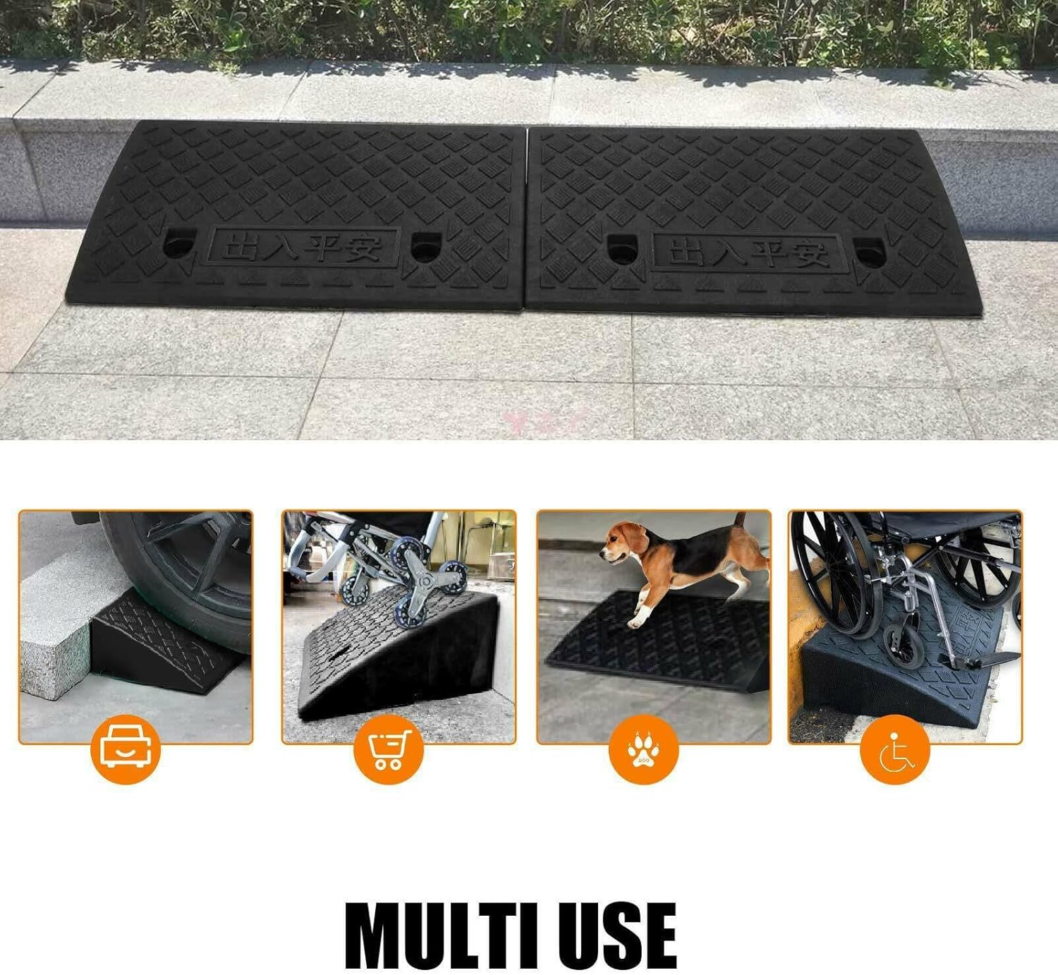 Holdfiturn 2PCS Kerb Ramp 50x27x9cm Portable Curb Ramps Heavy Duty Threshold Ramps Kerb Ramps for Doorways Wheelchairs Bicycles Dirtbikes Stairs Loading Dock Sidewalk Car Scooter Bike-6