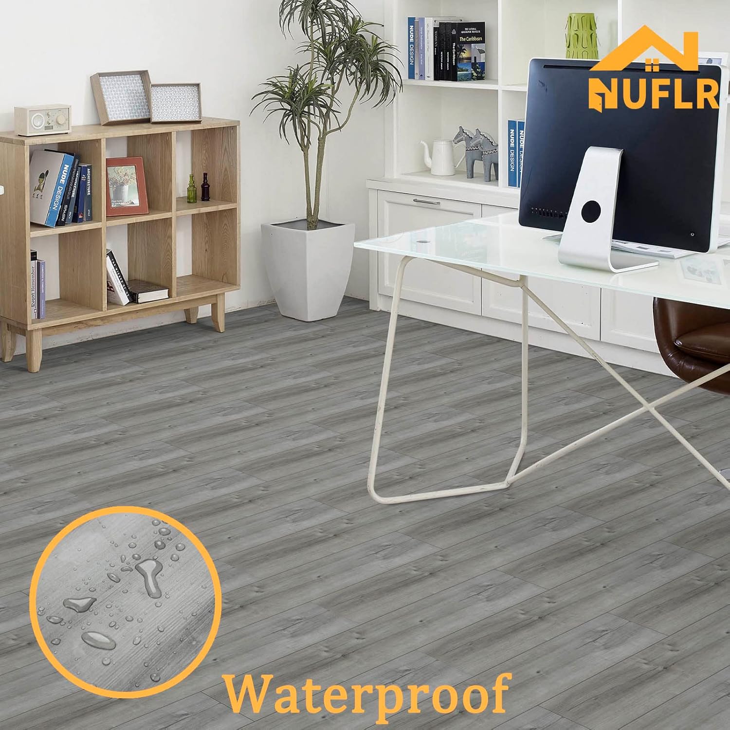 NUFLR Floor Tiles Self Adhesive Vinyl Flooring Grey Wood Effect Peel and Stick Floor Tile Vinyl Flooring Planks for Kitchen Living Room and Bathroom Floor Planks 15X90cm 10pcs (1.35m²)-1