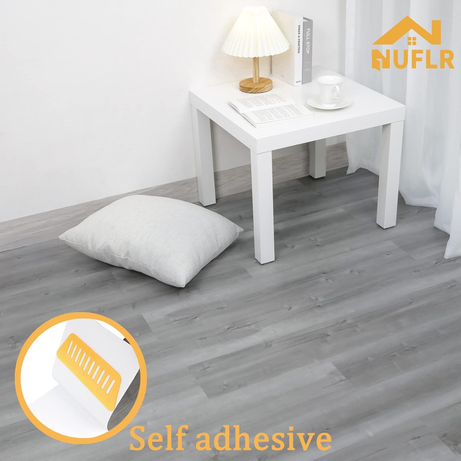 NUFLR Floor Tiles Self Adhesive Vinyl Flooring Grey Wood Effect Peel and Stick Floor Tile Vinyl Flooring Planks for Kitchen Living Room and Bathroom Floor Planks 15X90cm 10pcs (1.35m²)-2