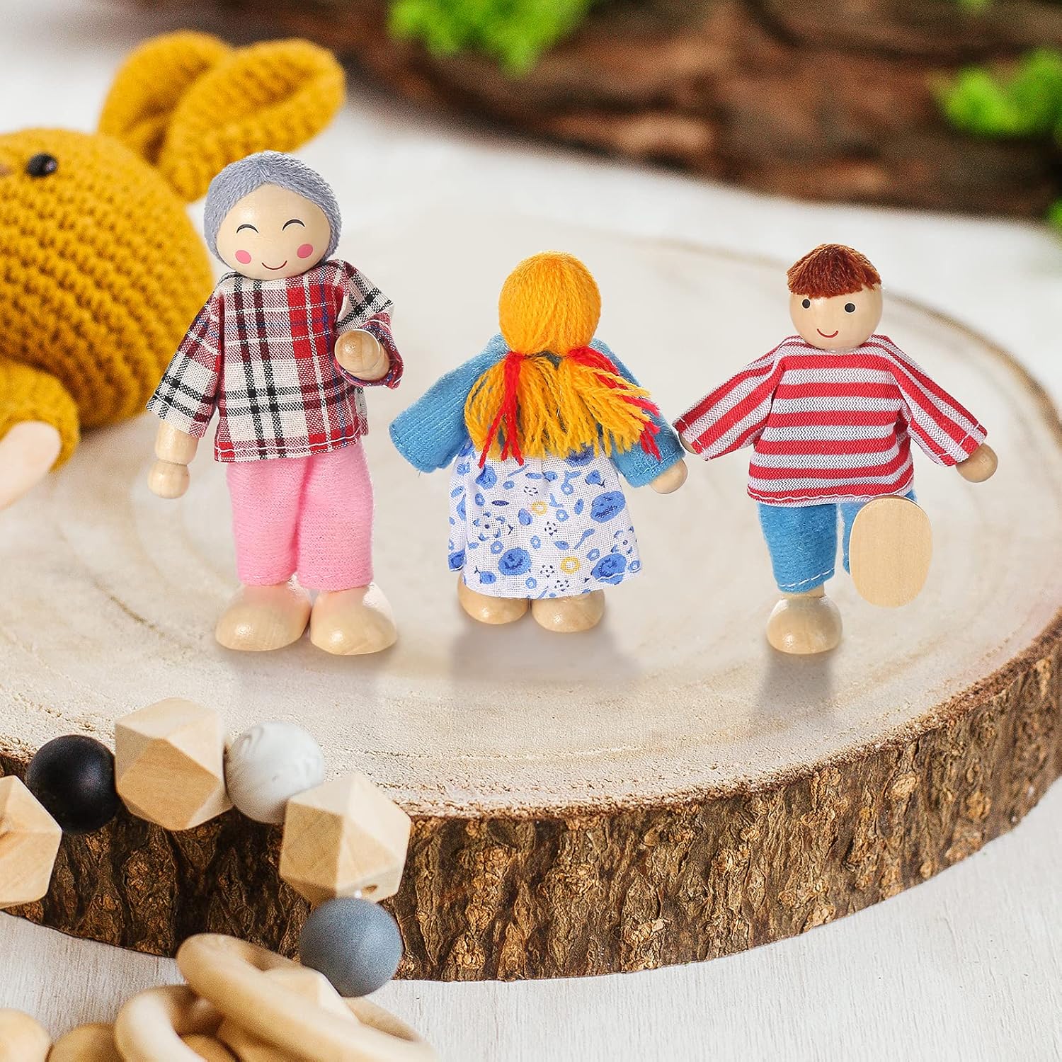 Jzszera Dolls House People Family of 8 Wooden Figure Set, Small Wooden Dolls Toys for Children Girls-2