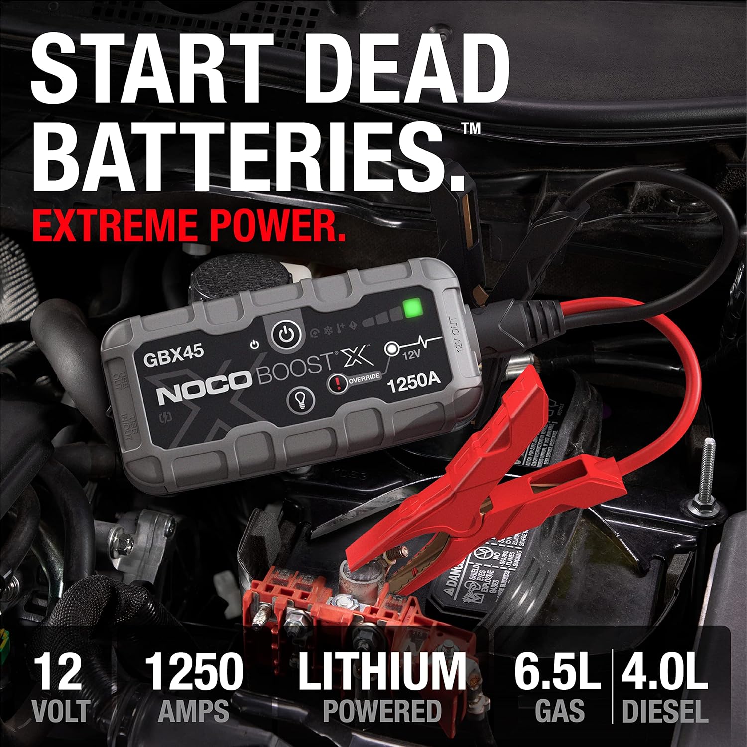 NOCO Boost X GBX45 1250A 12V UltraSafe Portable Lithium Car Jump Starter, Heavy-Duty Battery Booster Power Pack, Powerbank Charger, and Jump Leads for up to 6.5 L Petrol and 4.0 L Diesel Engines-1