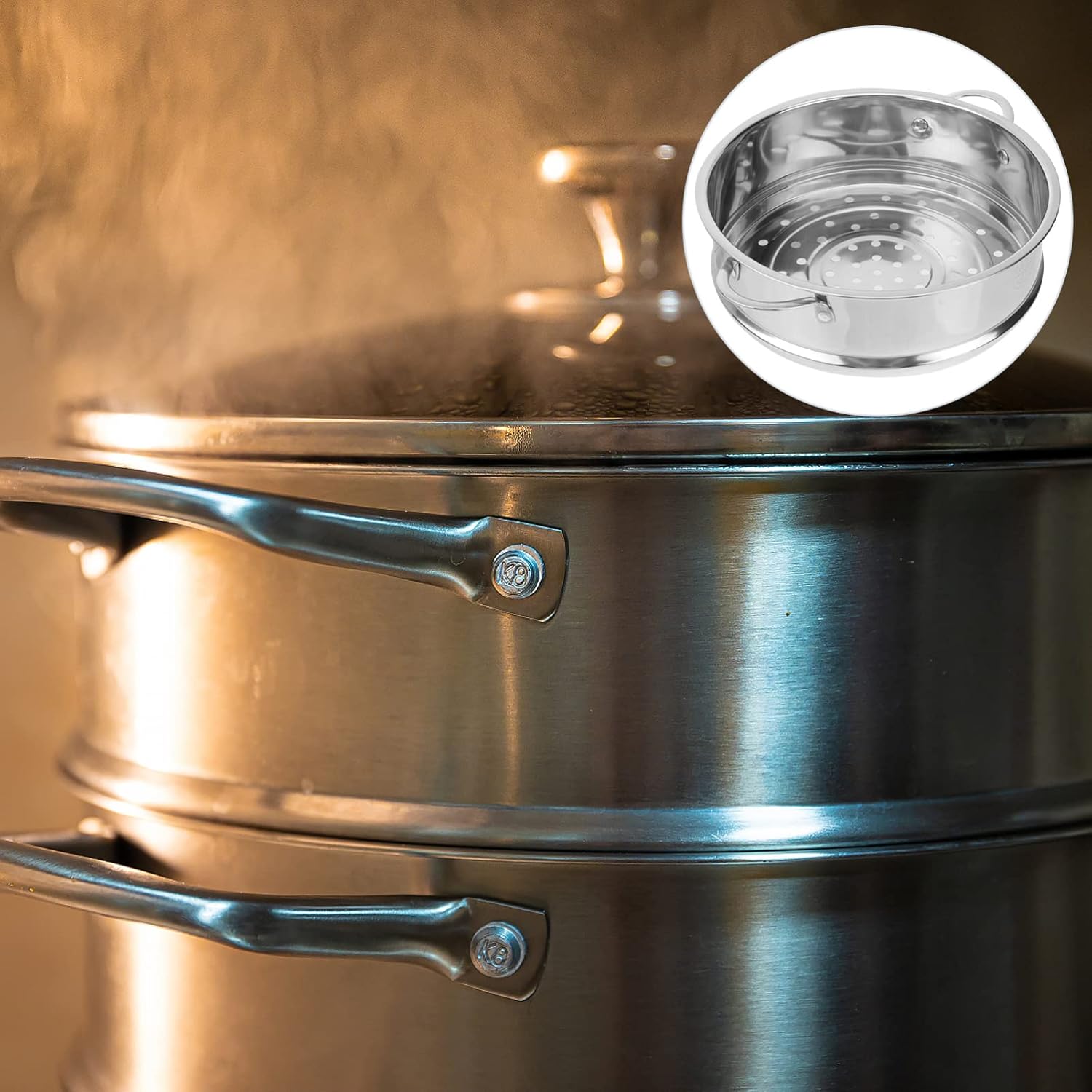 DOITOOL Steamer Insert Pans Stainless Steel Steamer Pot Kitchen Food Steamer Basket Insert for Rice Vegetables Meat Fish Dumplings Dim Sum 16cm-1