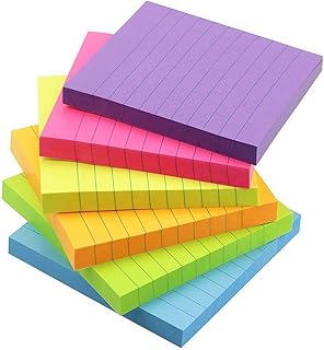 Early Buy 3x3 Lined Sticky Notes with 6 Bright Color Self-Stick Notes 6 Pads/Pack, 100 Sheets/pad