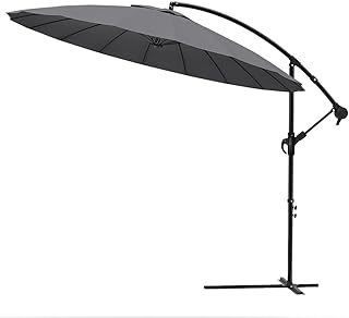 VOUNOT 3m Cantilever Shanghai Parasol, Banana Garden Patio Umbrella with Crank Handle for Outdoor Sun Shade, 18 Sturdy Ribs, Grey, 6542977171479