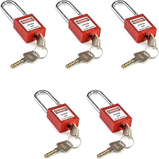 QWORK® Safety Lockout Padlock, 5 Padlocks with 10 Keys, Steel Shackle, Red