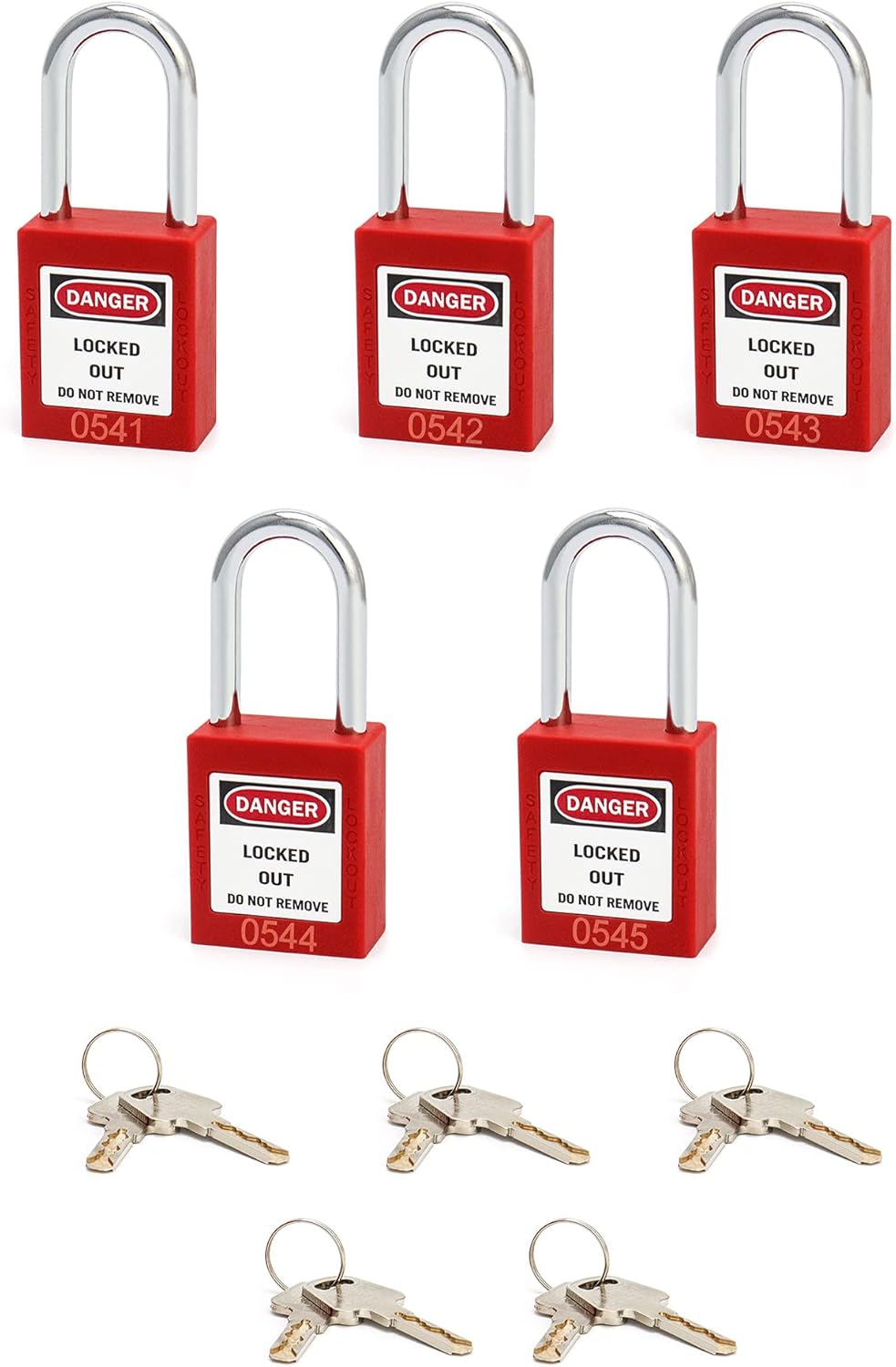 QWORK® Safety Lockout Padlock, 5 Padlocks with 10 Keys, Steel Shackle, Red-1