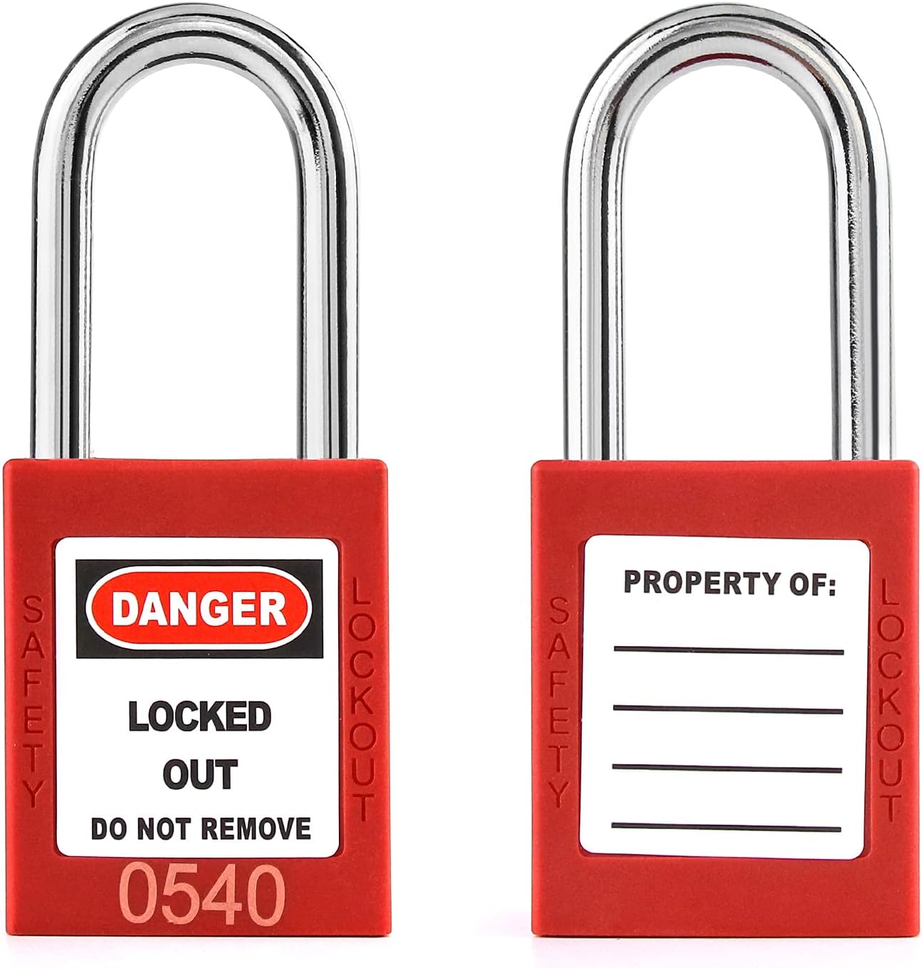 QWORK® Safety Lockout Padlock, 5 Padlocks with 10 Keys, Steel Shackle, Red-2