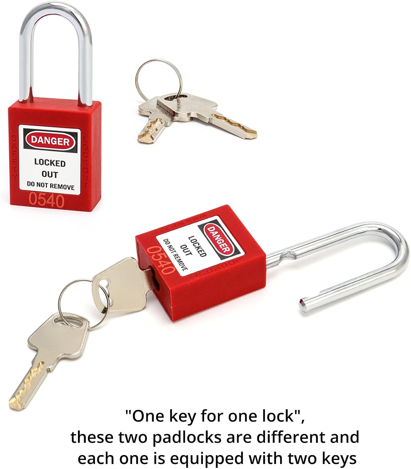 QWORK® Safety Lockout Padlock, 5 Padlocks with 10 Keys, Steel Shackle, Red-3