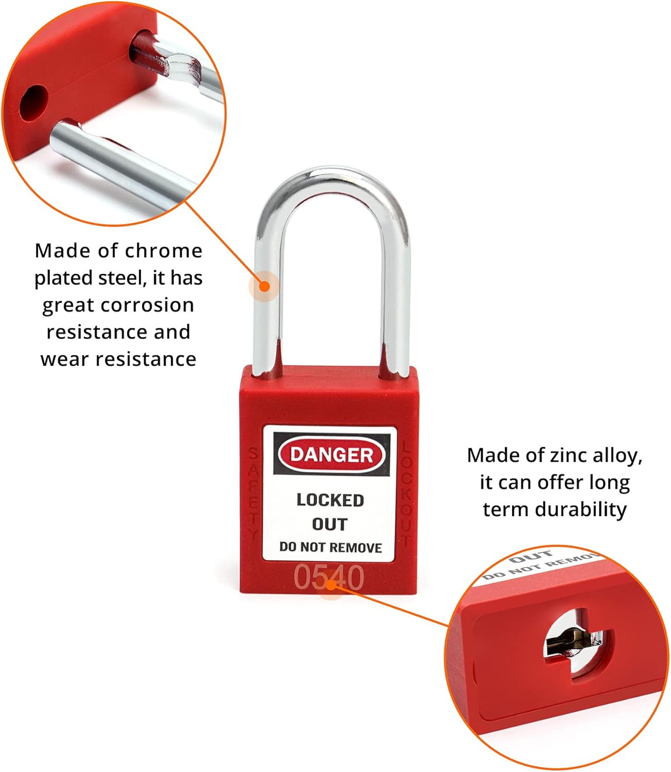 QWORK® Safety Lockout Padlock, 5 Padlocks with 10 Keys, Steel Shackle, Red-4