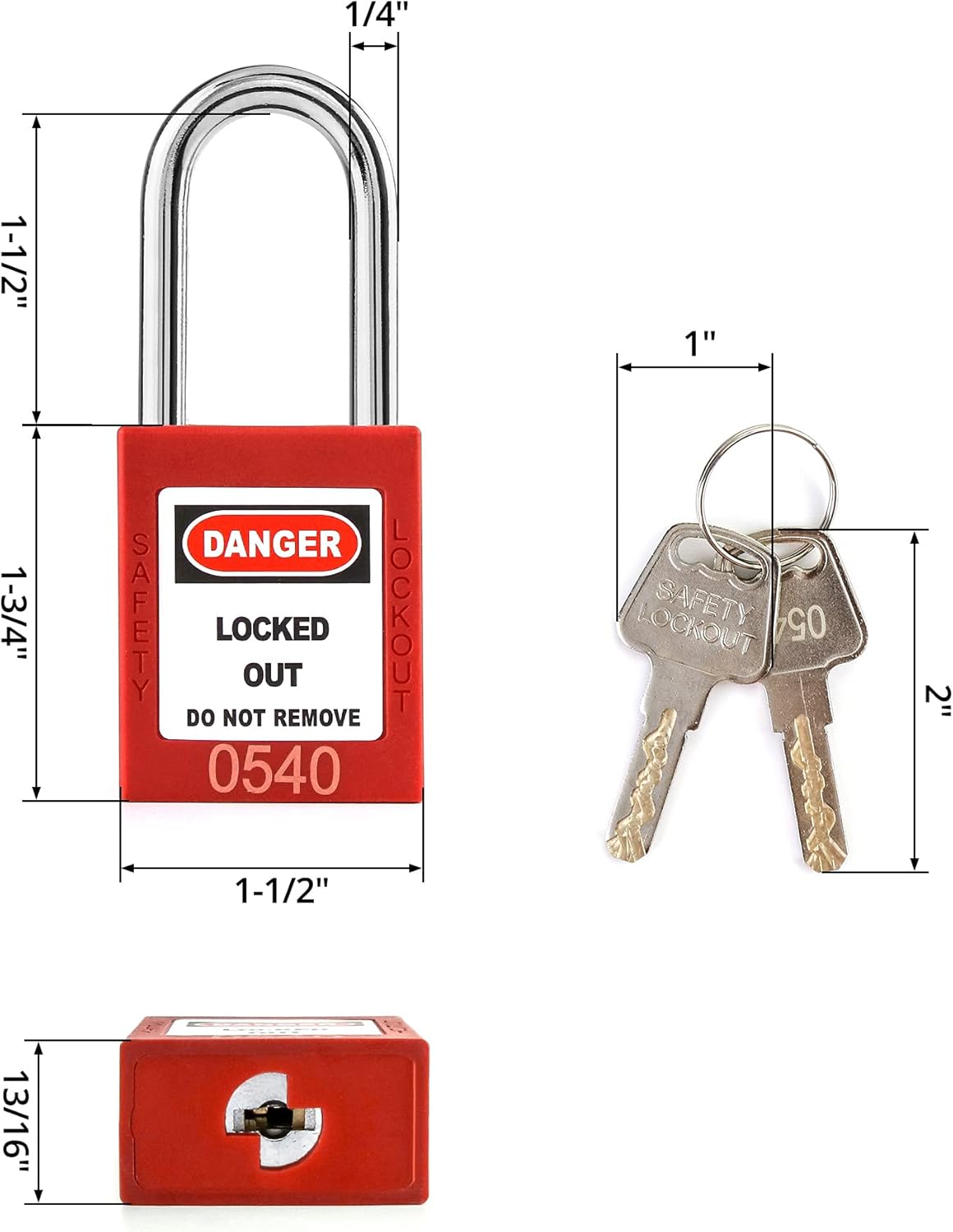 QWORK® Safety Lockout Padlock, 5 Padlocks with 10 Keys, Steel Shackle, Red-6