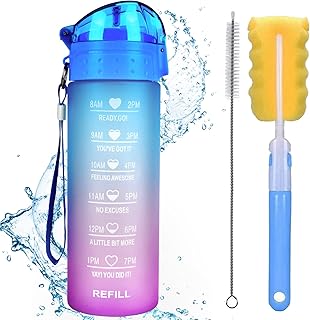 XACIOA 18oz Water Bottle with Straw&Time Markings,Leakproof BPA Free,Ensure You Drink Enough Water Throughout The Day for Fitness and Outdoor Enthusiasts,With Straw and Brush