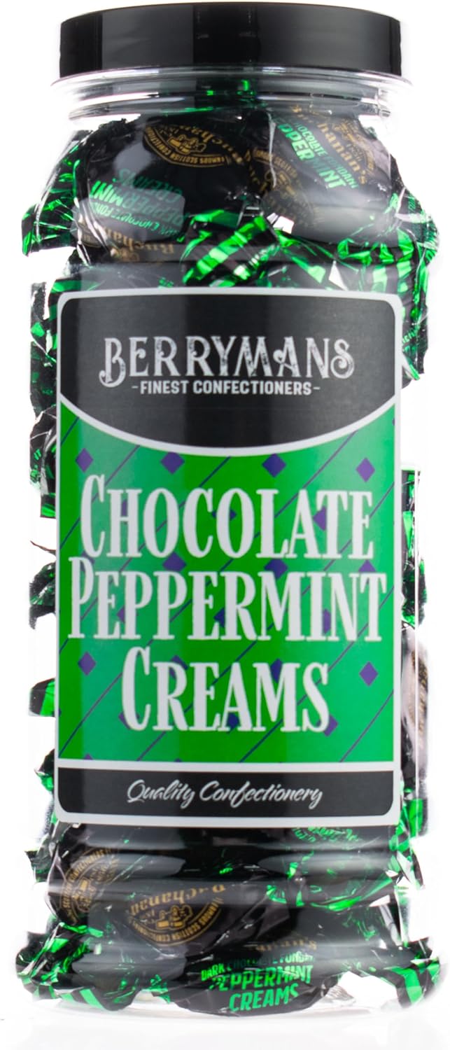 Original Chocolate Peppermint Creams Retro Sweets Gift Jar by Berrymans Sweet Shop - Classic Sweets, Traditional Taste.-0