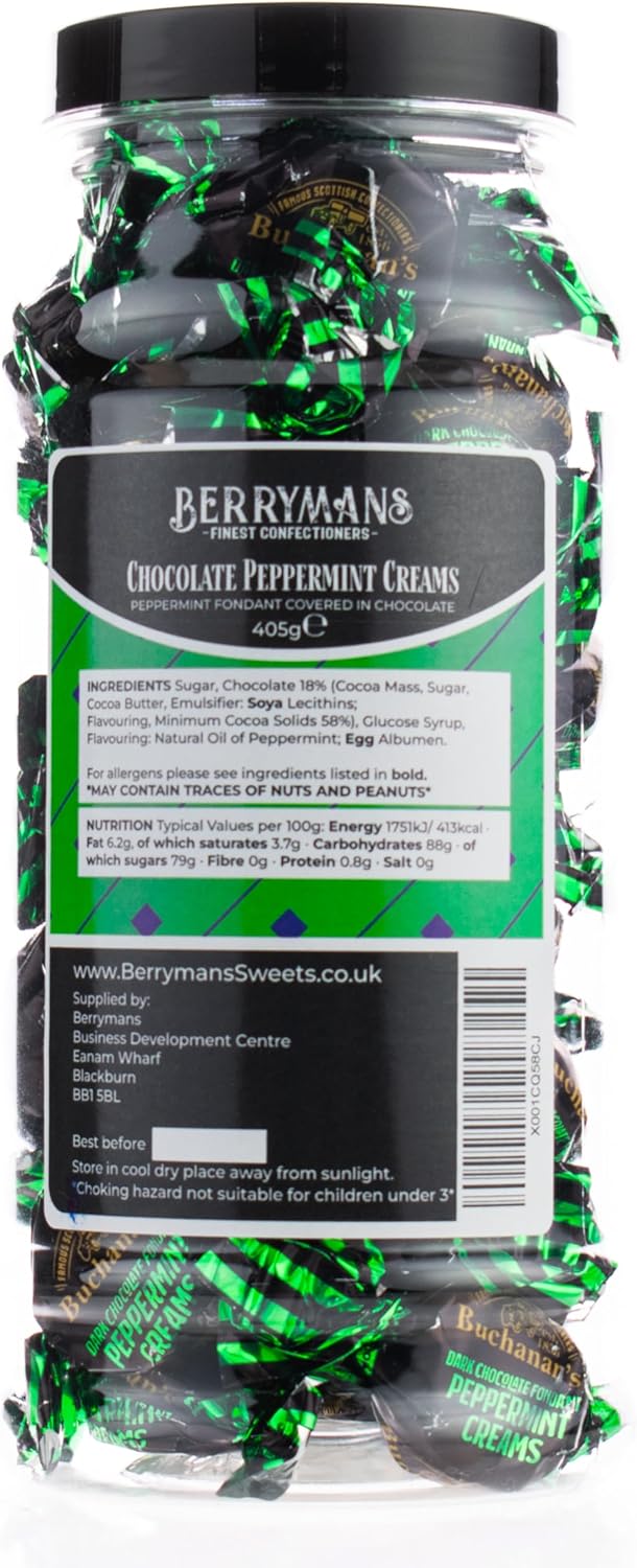 Original Chocolate Peppermint Creams Retro Sweets Gift Jar by Berrymans Sweet Shop - Classic Sweets, Traditional Taste.-1