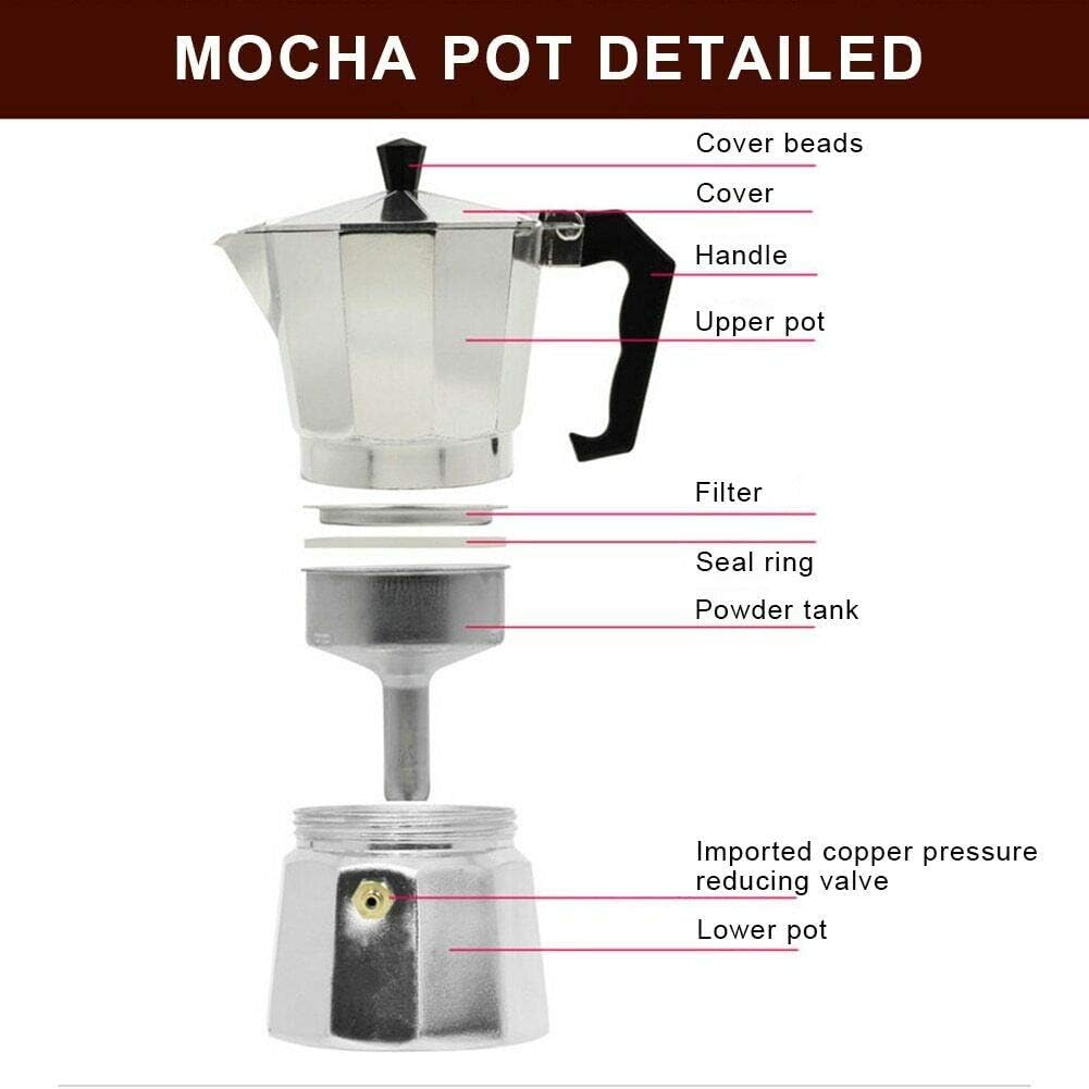 WY8 TOP MOKA Italian Coffee Pot Maker Filter Stove Top Mocha Espresso Coffee Pot all size (100ML 2CUP)-3