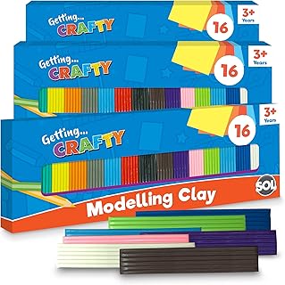 3pk Modelling Clay | 16 Assorted Colours Clay | Safe and Non Toxic Moulding Clay | Modeling Clay for Kids | Non Hardening Block Clay | Soft Clay for DIY Arts and Crafts