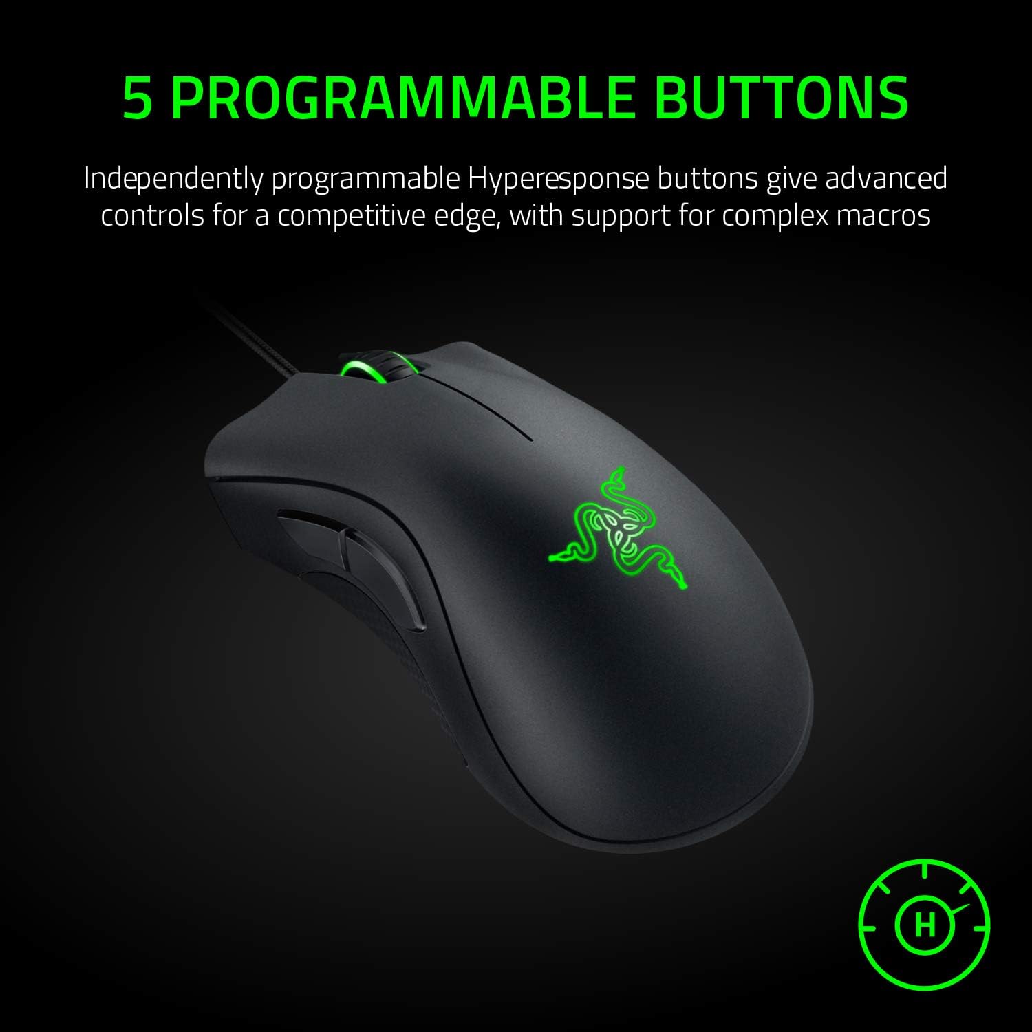 Razer DeathAdder Essential (2021) - Wired Gaming Mouse (Optical Sensor, 6400 DPI, 5 Programmable Buttons, Ergonomic Form Factor) Black-3