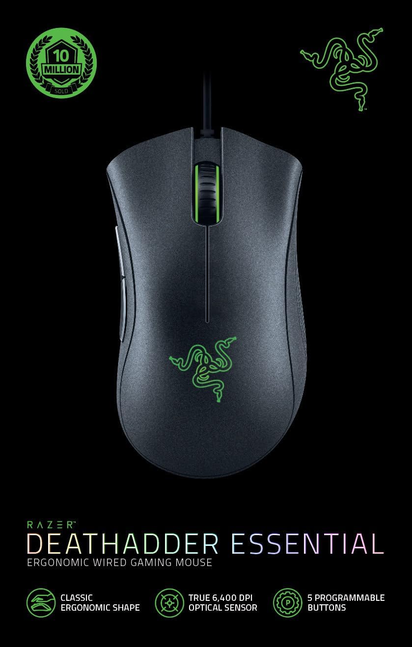 Razer DeathAdder Essential (2021) - Wired Gaming Mouse (Optical Sensor, 6400 DPI, 5 Programmable Buttons, Ergonomic Form Factor) Black-5