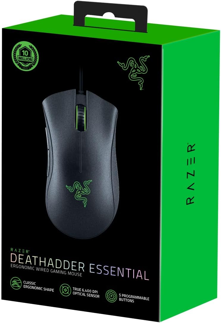 Razer DeathAdder Essential (2021) - Wired Gaming Mouse (Optical Sensor, 6400 DPI, 5 Programmable Buttons, Ergonomic Form Factor) Black-6