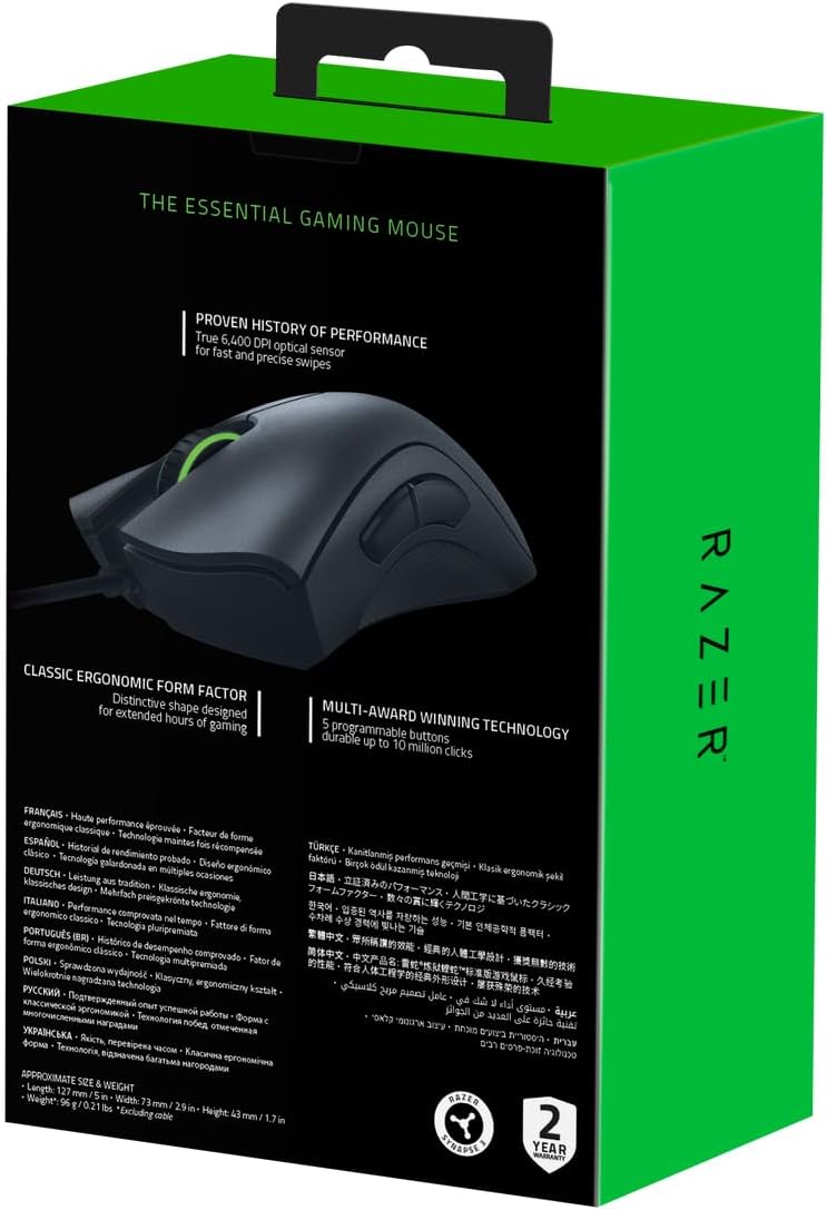 Razer DeathAdder Essential (2021) - Wired Gaming Mouse (Optical Sensor, 6400 DPI, 5 Programmable Buttons, Ergonomic Form Factor) Black-7