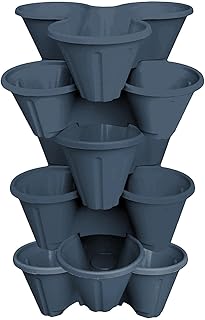 simpahome 6 x Strawberry Planter Trio 3 Pot Tri-Pot Stacking Pot for Herb Flower Bedding Indoor Ourdoor Garden - ECO Blue