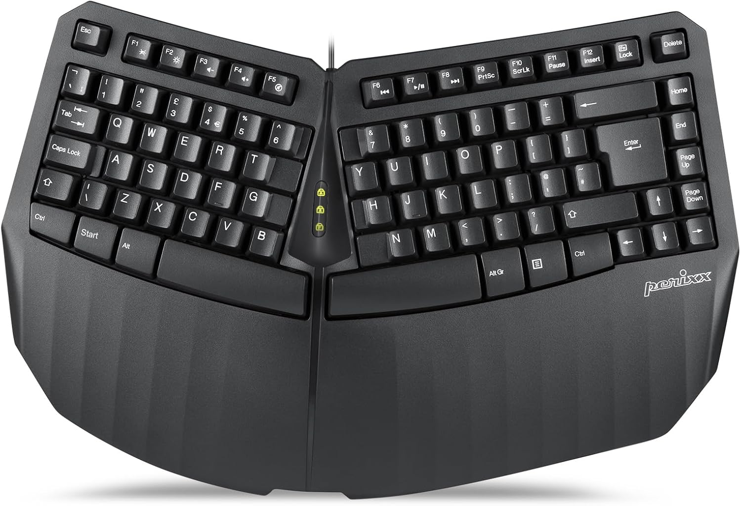 perixx PERIBOARD-413B UK, Compact Wired USB Split Keyboard, Ergonomic Design, Tenkeyless for Desktop and Laptop Users, UK QWERTY - Black-0