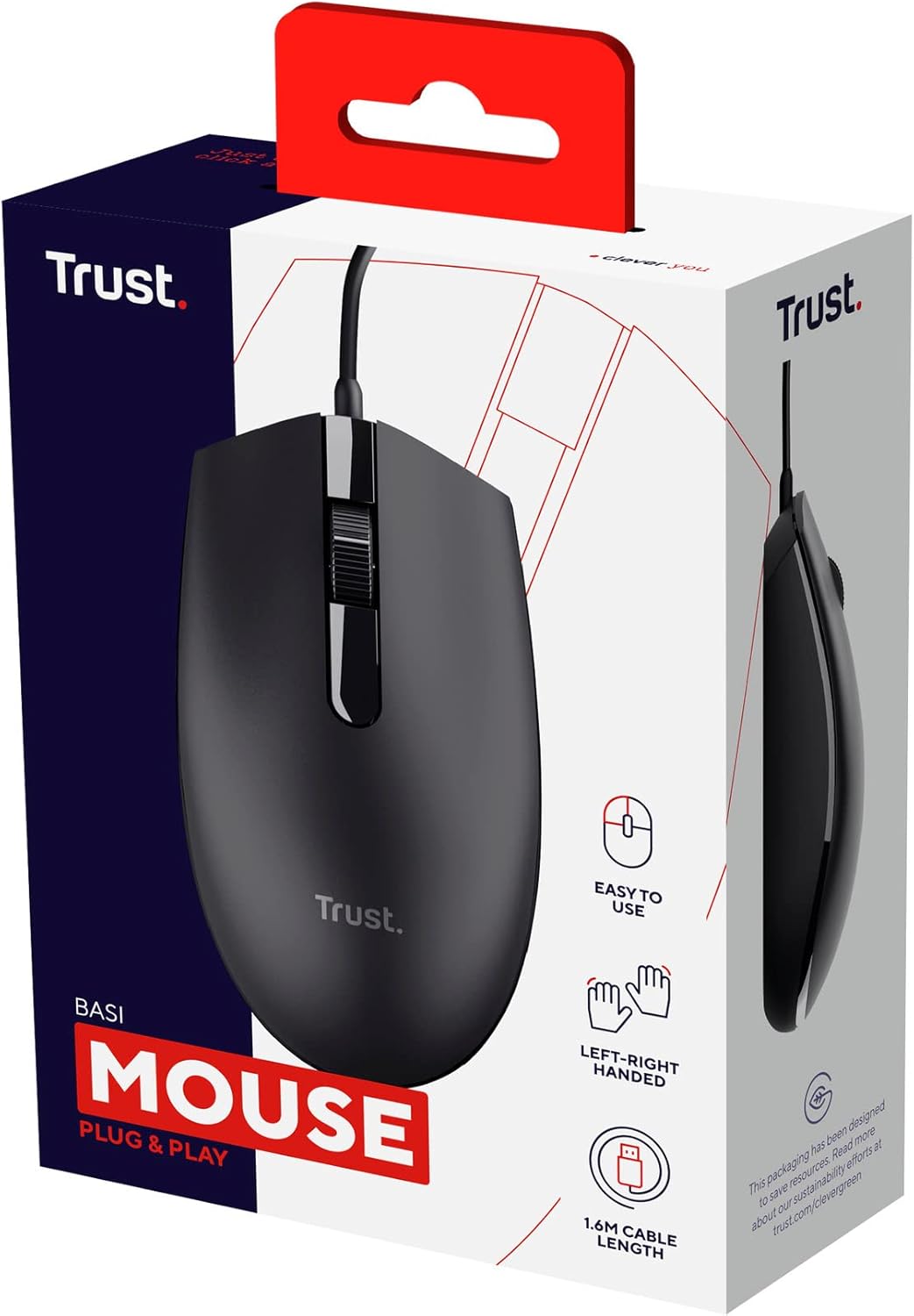 Trust Basi Computer Mouse with Optical Sensor, 3 Buttons, Wired Mouse for Left and Right Handed Users, 160 cm Cable, Plug & Play USB Mouse for PC, Laptop, Mac - Black-8