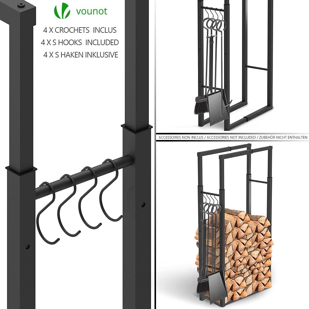 VOUNOT Firewood Log Rack, Retractable Metal Log Store Holder for Outdoor or Indoor, 9 Adjustable Sizes, Maximum dimension 65 x 25 x 150 cm, Black-3