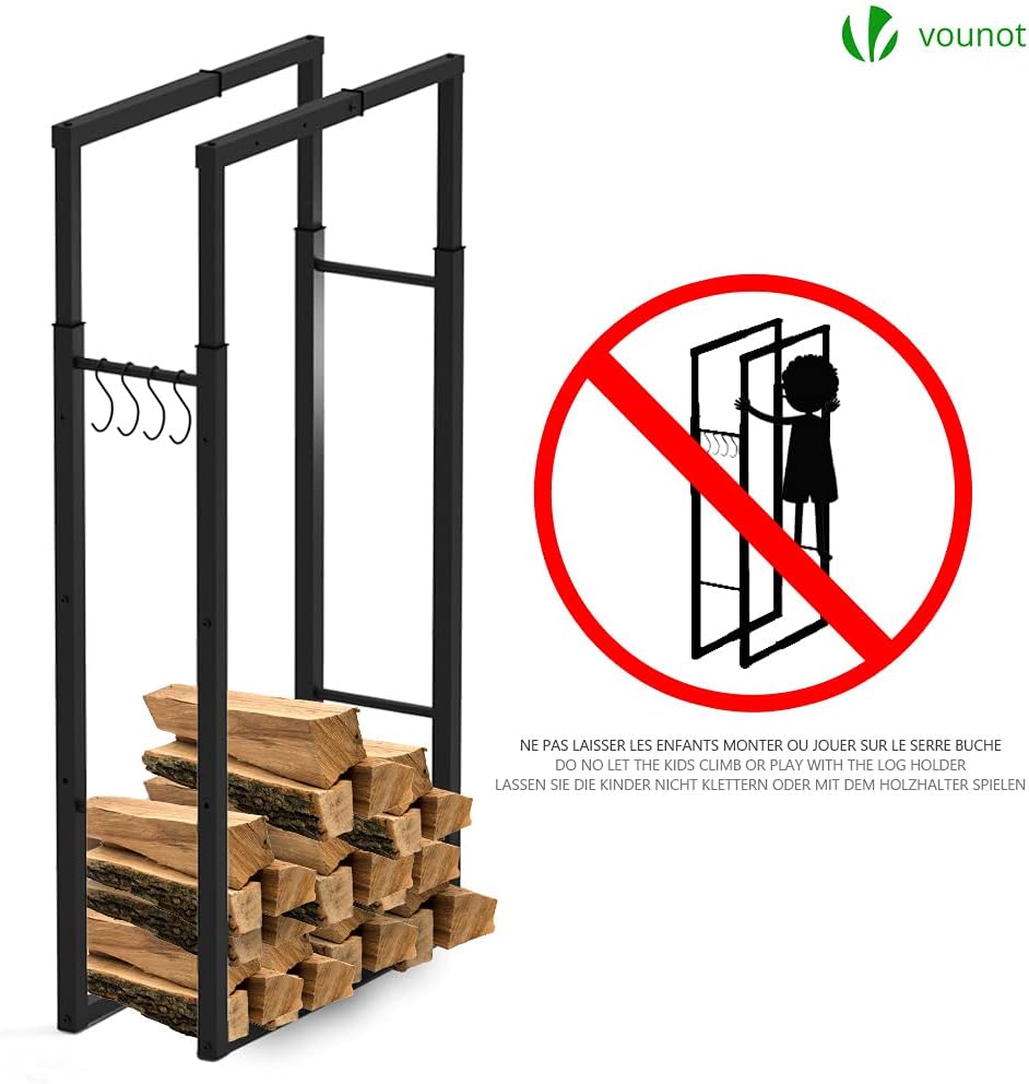 VOUNOT Firewood Log Rack, Retractable Metal Log Store Holder for Outdoor or Indoor, 9 Adjustable Sizes, Maximum dimension 65 x 25 x 150 cm, Black-6