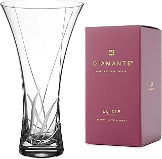 DIAMANTE Hollow Sided Vase ‘Meadow’ Crystal Trumpet Vase - Lead Free Crystal Glass (25cm)