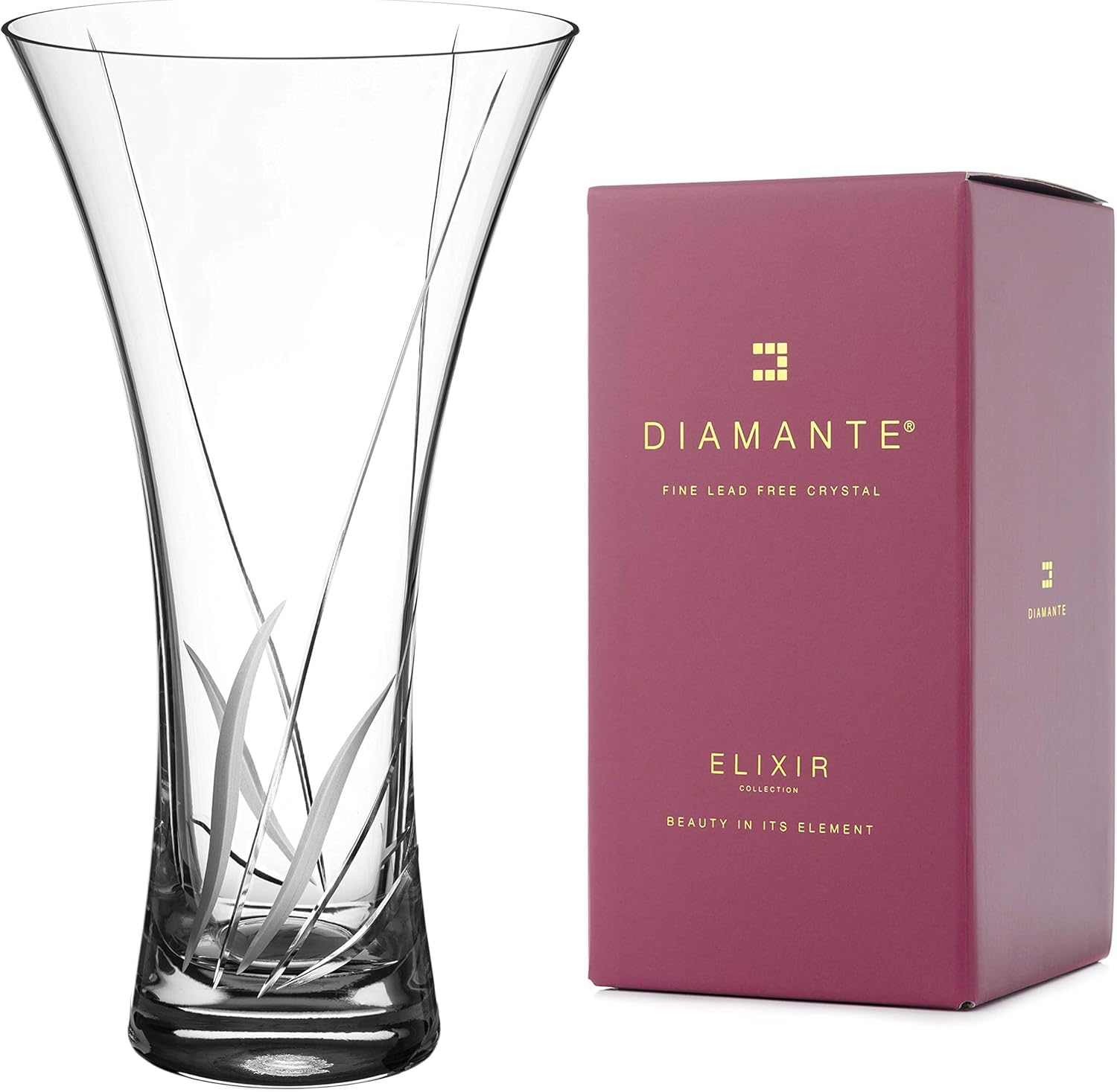 DIAMANTE Hollow Sided Vase ‘Meadow’ Crystal Trumpet Vase - Lead Free Crystal Glass (25cm)-0