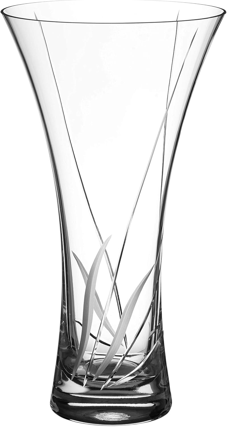 DIAMANTE Hollow Sided Vase ‘Meadow’ Crystal Trumpet Vase - Lead Free Crystal Glass (25cm)-1