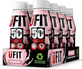 UFIT High 50g Protein Shake, No Added Sugar, Low in Fat, Strawberry Flavour Ready to Drink, Pack of 8 x 500 ml (Packaging May Vary)