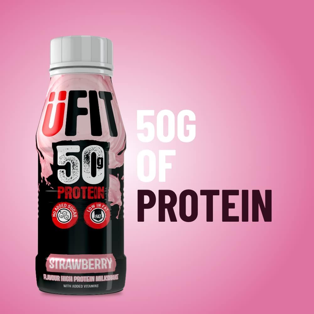 UFIT High 50g Protein Shake, No Added Sugar, Low in Fat, Strawberry Flavour Ready to Drink, Pack of 8 x 500 ml (Packaging May Vary)-3