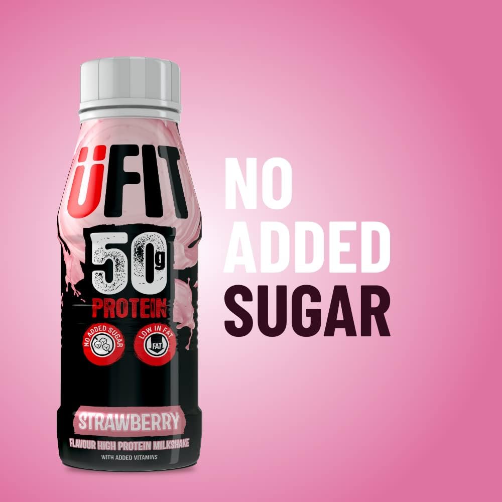 UFIT High 50g Protein Shake, No Added Sugar, Low in Fat, Strawberry Flavour Ready to Drink, Pack of 8 x 500 ml (Packaging May Vary)-4