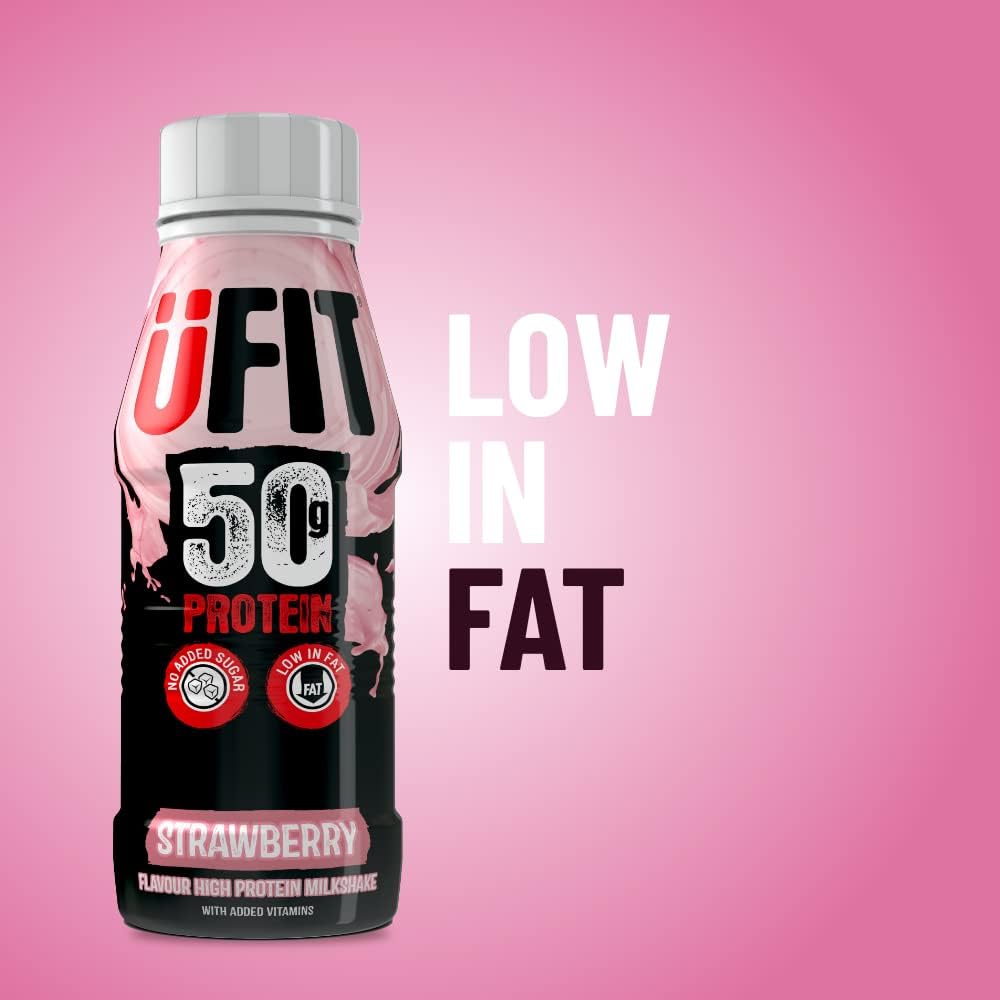 UFIT High 50g Protein Shake, No Added Sugar, Low in Fat, Strawberry Flavour Ready to Drink, Pack of 8 x 500 ml (Packaging May Vary)-5