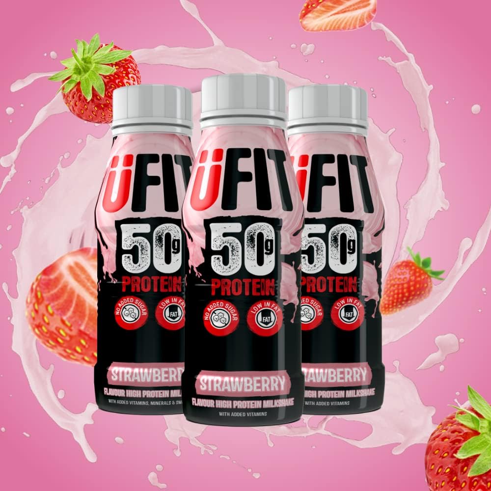 UFIT High 50g Protein Shake, No Added Sugar, Low in Fat, Strawberry Flavour Ready to Drink, Pack of 8 x 500 ml (Packaging May Vary)-6