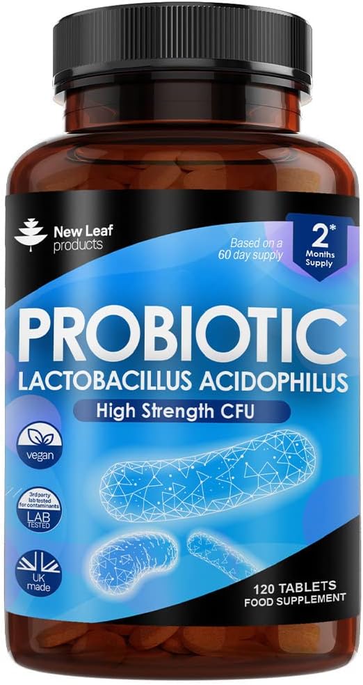 Probiotic Supplements Acidophilus Probiotic Tablets High Strength - Digestive & Gut Health Supplements Lactobacillus Probiotics for Gut Health - Vegan, GMO-Free, Gluten-Free, GMP, UK Made,120 Tablets-0